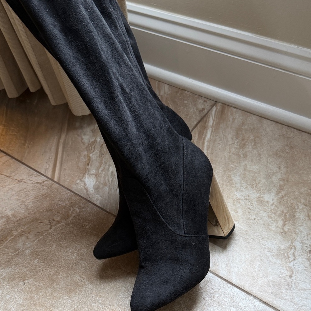 Charlotte Russe Black Suede Heeled Boots